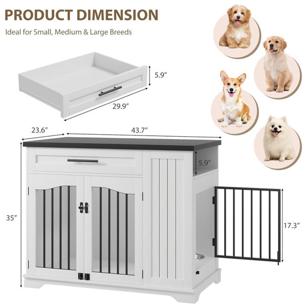 Tucker Murphy Pet™ Wooden Dog Crate Furniture with Feeding Bowls ...